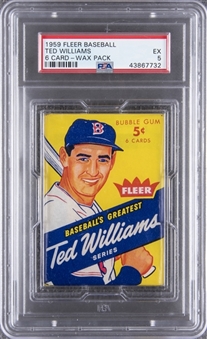 1959 Fleer Ted Williams Unopened Five-Cent, 6-Card Wax Pack – PSA EX 5